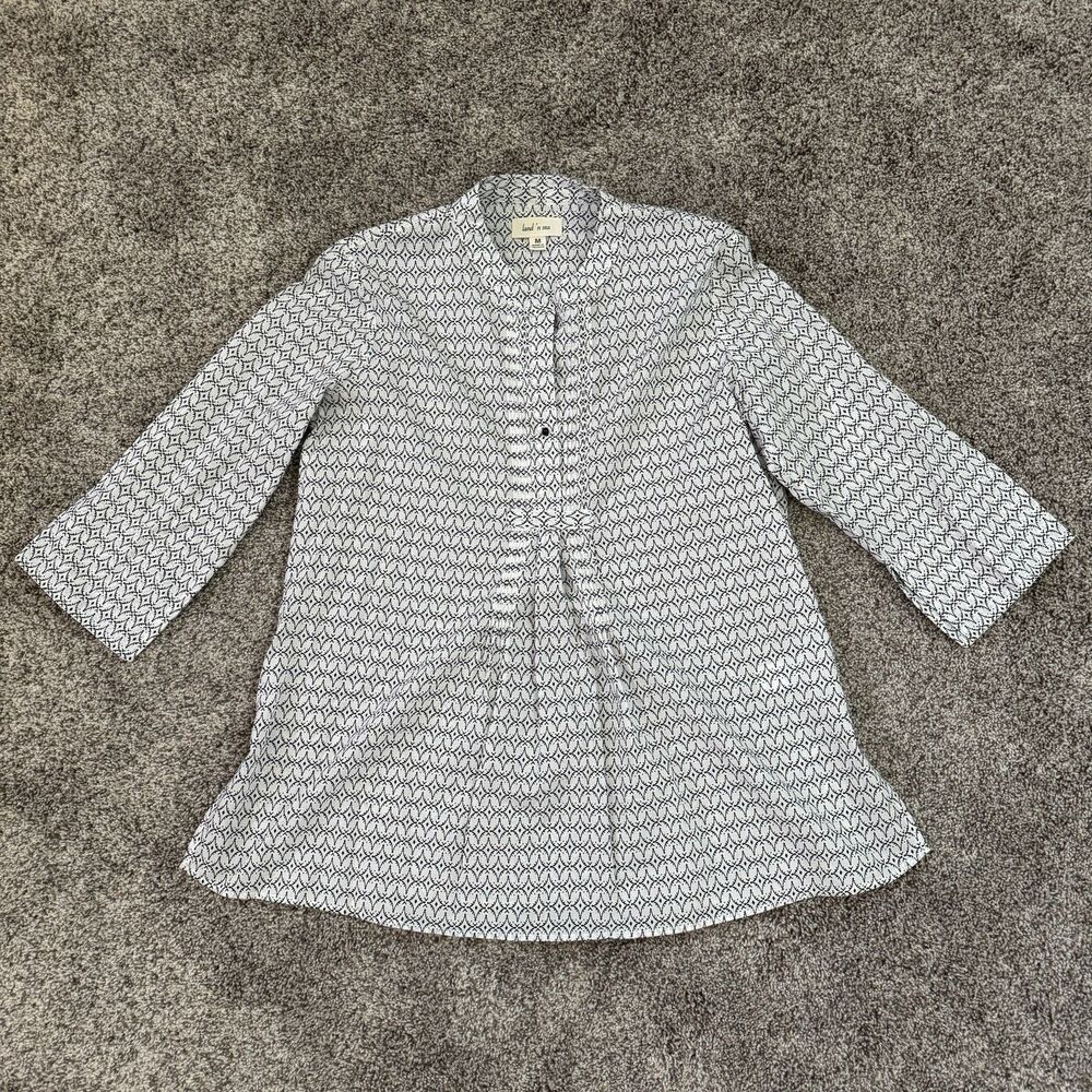 Land n Sea Geometric Black White 3/4 Slit Sleeve Blouse Top Shirt Size Medium